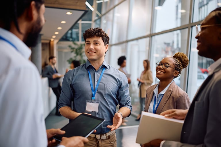 Business professionals networking at a conference