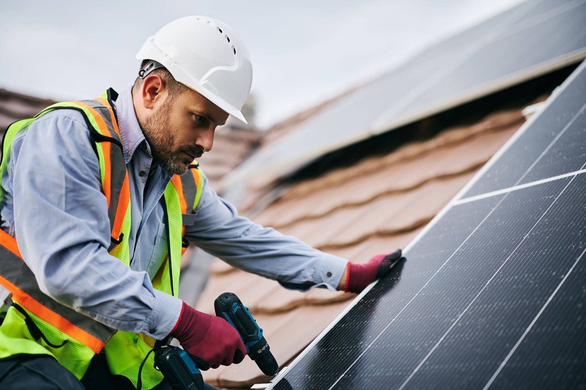 Solar panel installation on rooftop