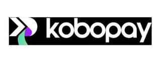 Koboopay logo with forward arrow symbol in purple, green, and white on black background