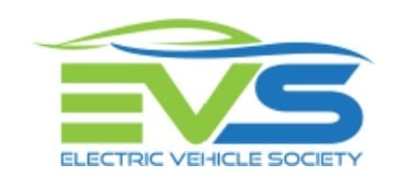Electric Vehicle Society logo featuring green and blue EVS text with stylized car lines above
